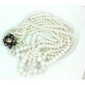 ANTIQUE WHITE GLASS RHINESTONE bead 4 strand necklace 15"